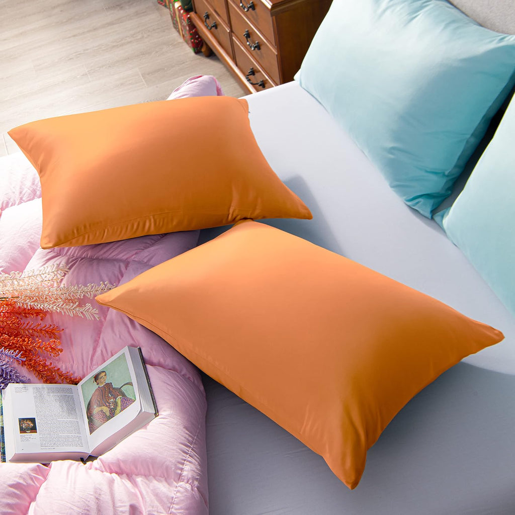 Ntbay Zippered Satin Pillow Cases for Hair and Skin, Luxury Queen Hidden Zipper Pillowcases Set of 2, 20x30 Inches, Orange 30 Inches
