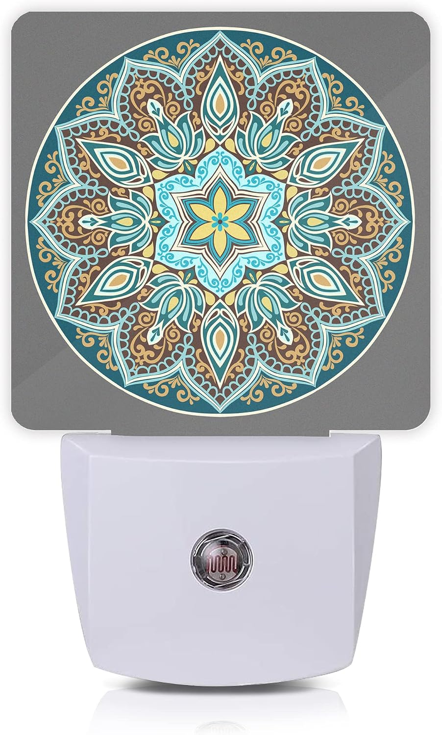 Mandala Floral Night Light, Yellow and Brown Ethnic Style Plug-in Night Lights with Dusk-to-Dawn Sensor for Stairway/Hallway/Bedroom Sleep…