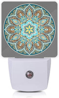 Mandala Floral Night Light, Yellow and Brown Ethnic Style Plug-in Night Lights with Dusk-to-Dawn Sensor for Stairway/Hallway/Bedroom Sleep…