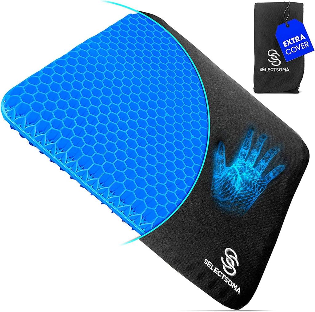 SelectSoma Double-Thick Gel Seat Cushion for Long Sitting Pressure Relief for Back, Sciatica, Coccyx, Tailbone Pain - Cushion for Office…