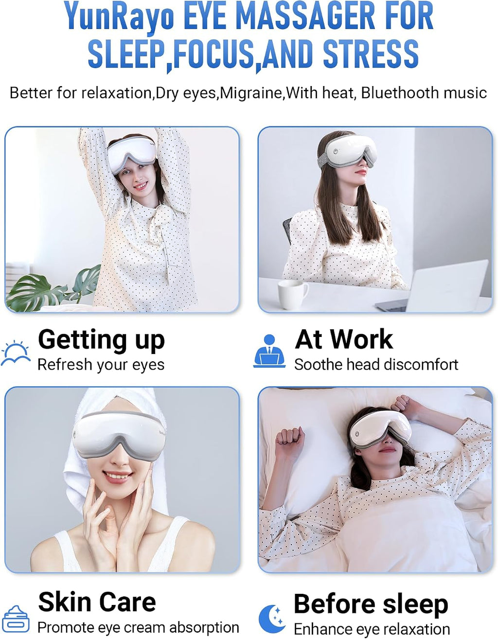 YunRayo Eye Massager with Bluetooth Music, Heating & Vibration-Wireless Massage Mask for Relieving Dry Eyes, Eye Strain & Headaches,…