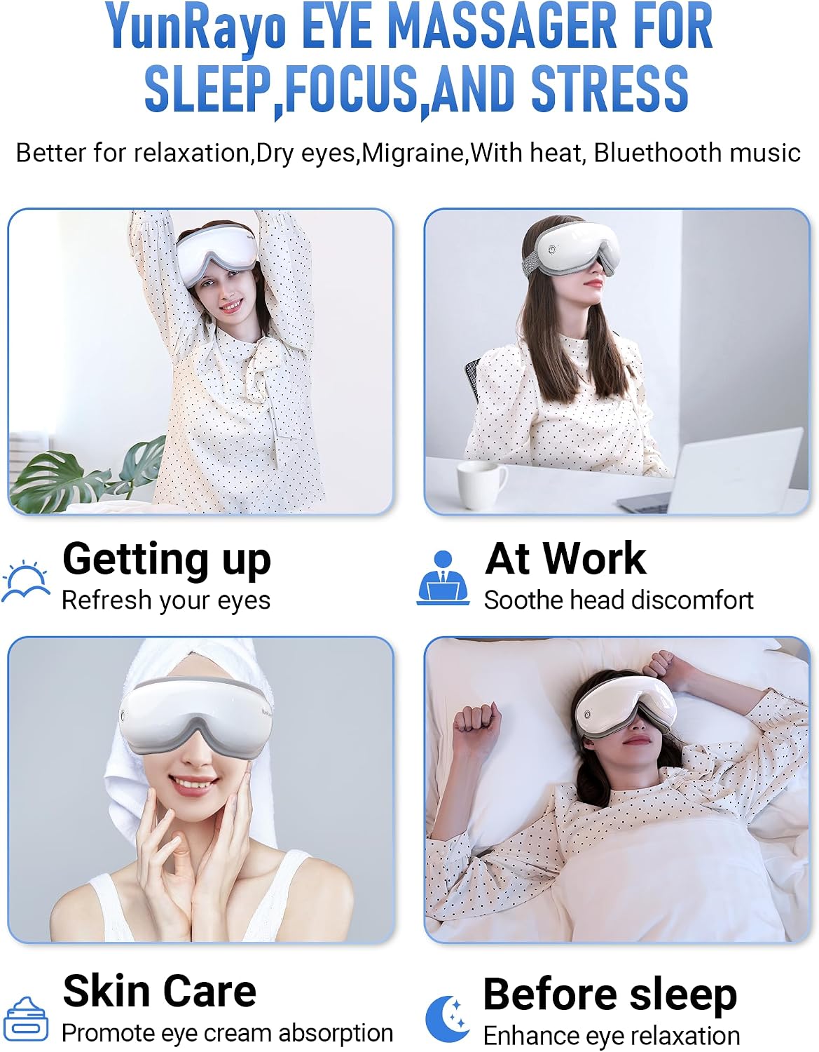 YunRayo Eye Massager with Bluetooth Music, Heating & Vibration-Wireless Massage Mask for Relieving Dry Eyes, Eye Strain & Headaches,…