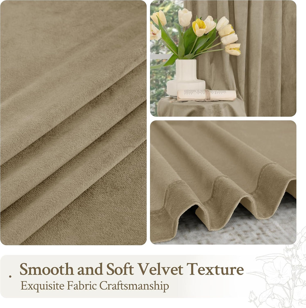 Lamit Velvet Curtains 102 Inch for Living Room, Thick Thermal Insulated Drapes Room Darkening Country Decor Back Tab and Rod Pocket Panels…