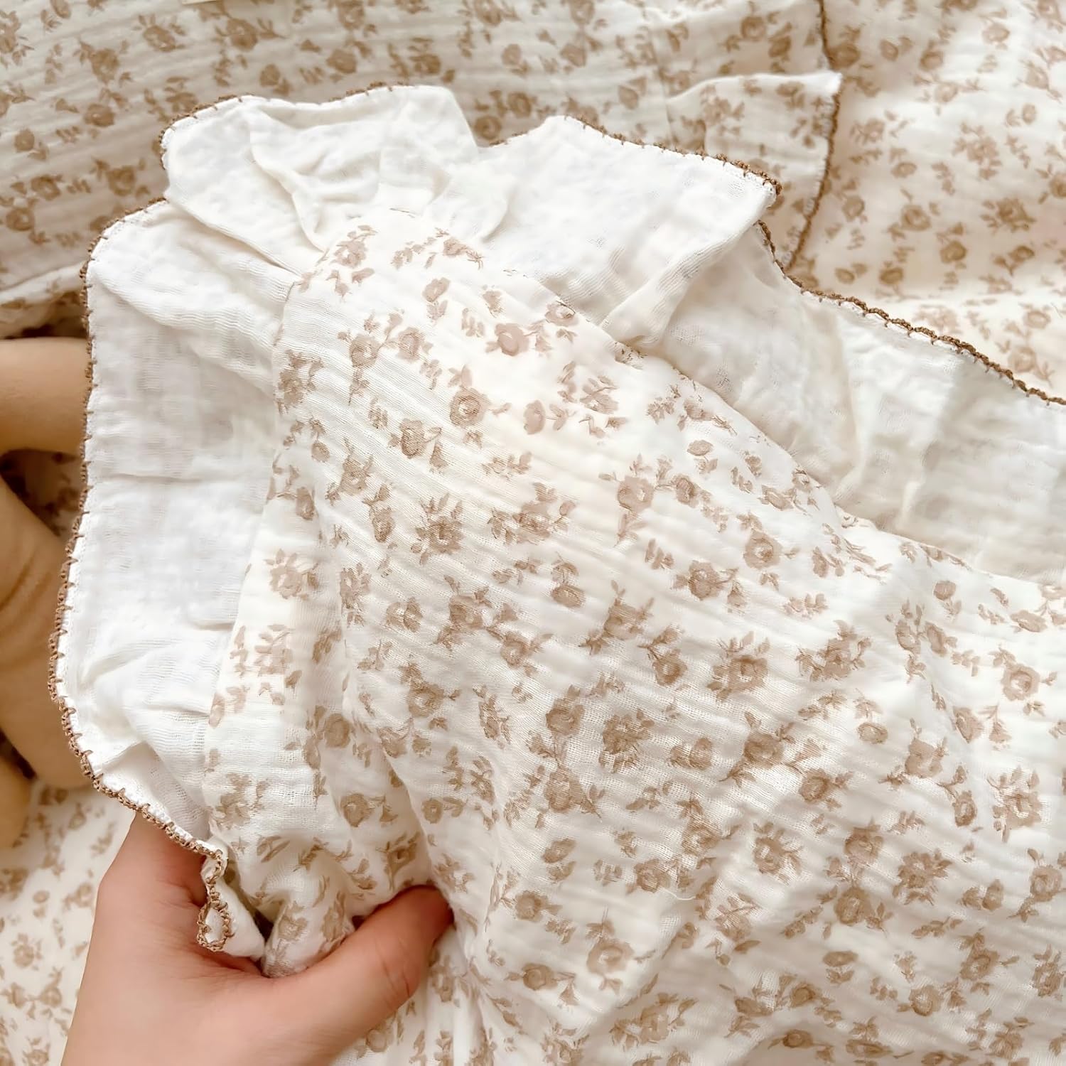 BuLuTu Cotton Muslin Kids Toddler Pillowcase with Cute Camellia Flowers Super Soft Travel Pillow Nursery Pillowcase for…