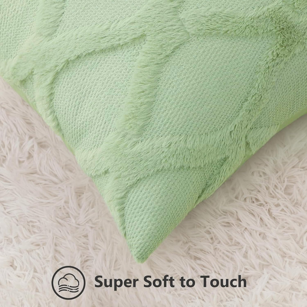 decorUhome Summer Euro Sham Throw Pillow Covers 26x26 Inch Set of 2, Soft Plush Faux Fur Wool Sage Green Accent Couch Pillow Covers for Mod…