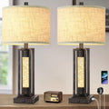 Tobusa 26’’ Vintage Table Lamps for Living Room Set of 2, Rustic Lamps for Bedroom with 2 USB Ports and Crystal Night Light, Farmhouse Beds…