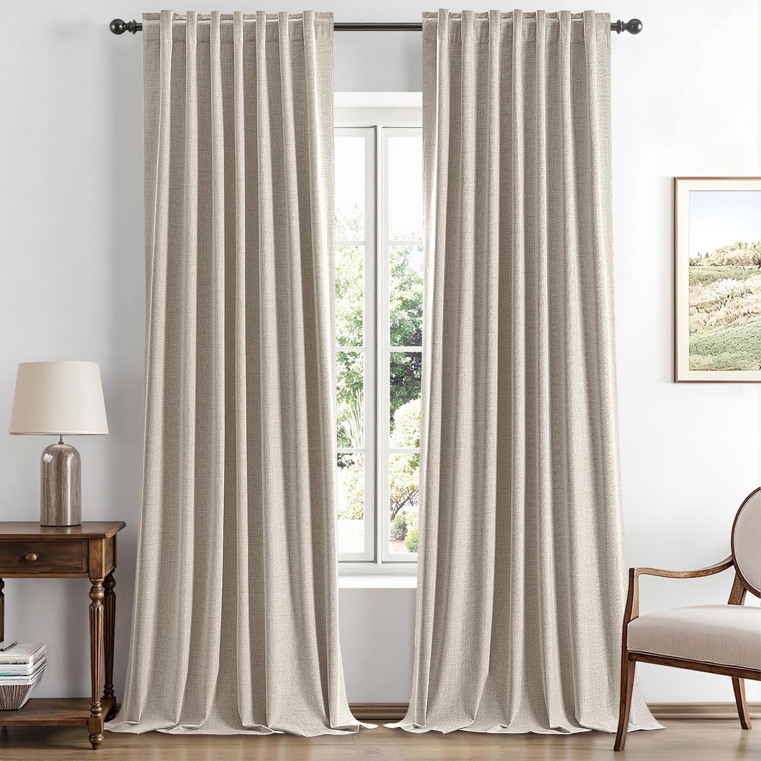 Miulee 100% Blackout Linen Curtains for Bedroom, Stone Solid Luxury Decor Thermal Insulation Room Darkening Drapes for Living Room Nursery…