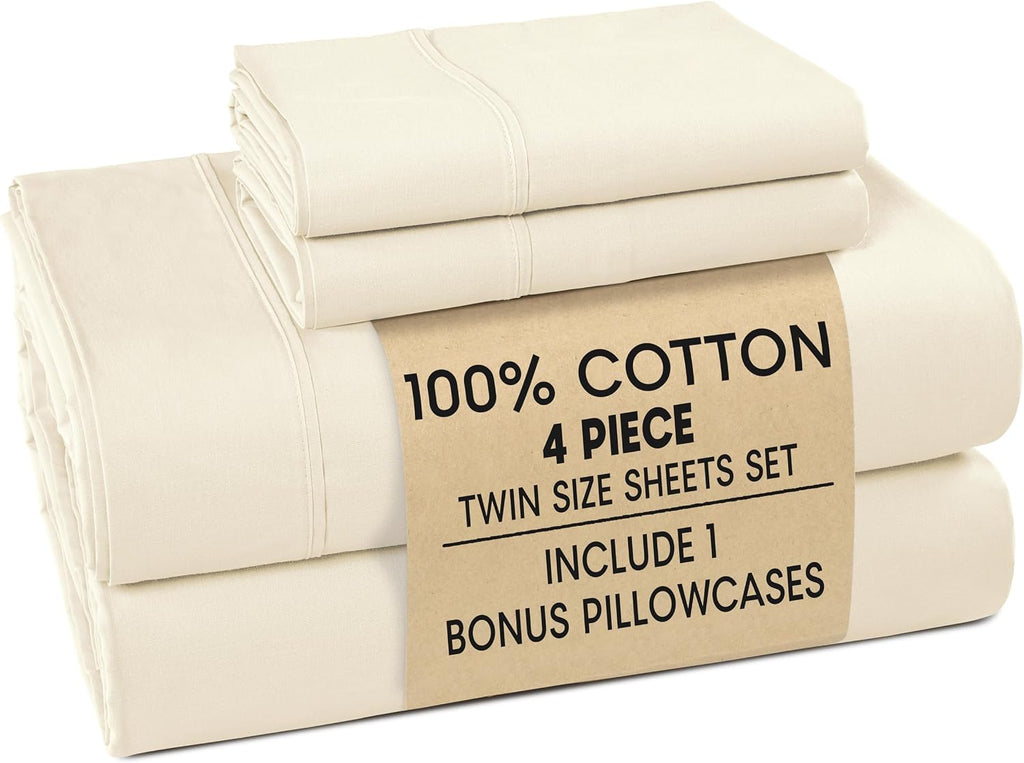 Casa Platino Twin Bed Sheets – Breathable 4 Piece Percale Cooling Twin Sheets with Crisp Feel, with 15 Inch Deep Pocket Fitted Sheet…