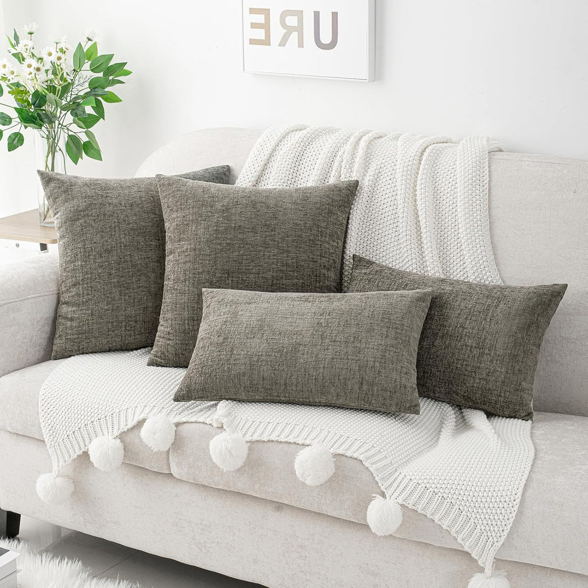 Hwy50 HWY 50 Dark Gray Couch Pillow Covers 16x16 Inch Pack of 2, Soft Chenille Decorative Throw Pillow Cases Farmhouse for Sofa Living Room…