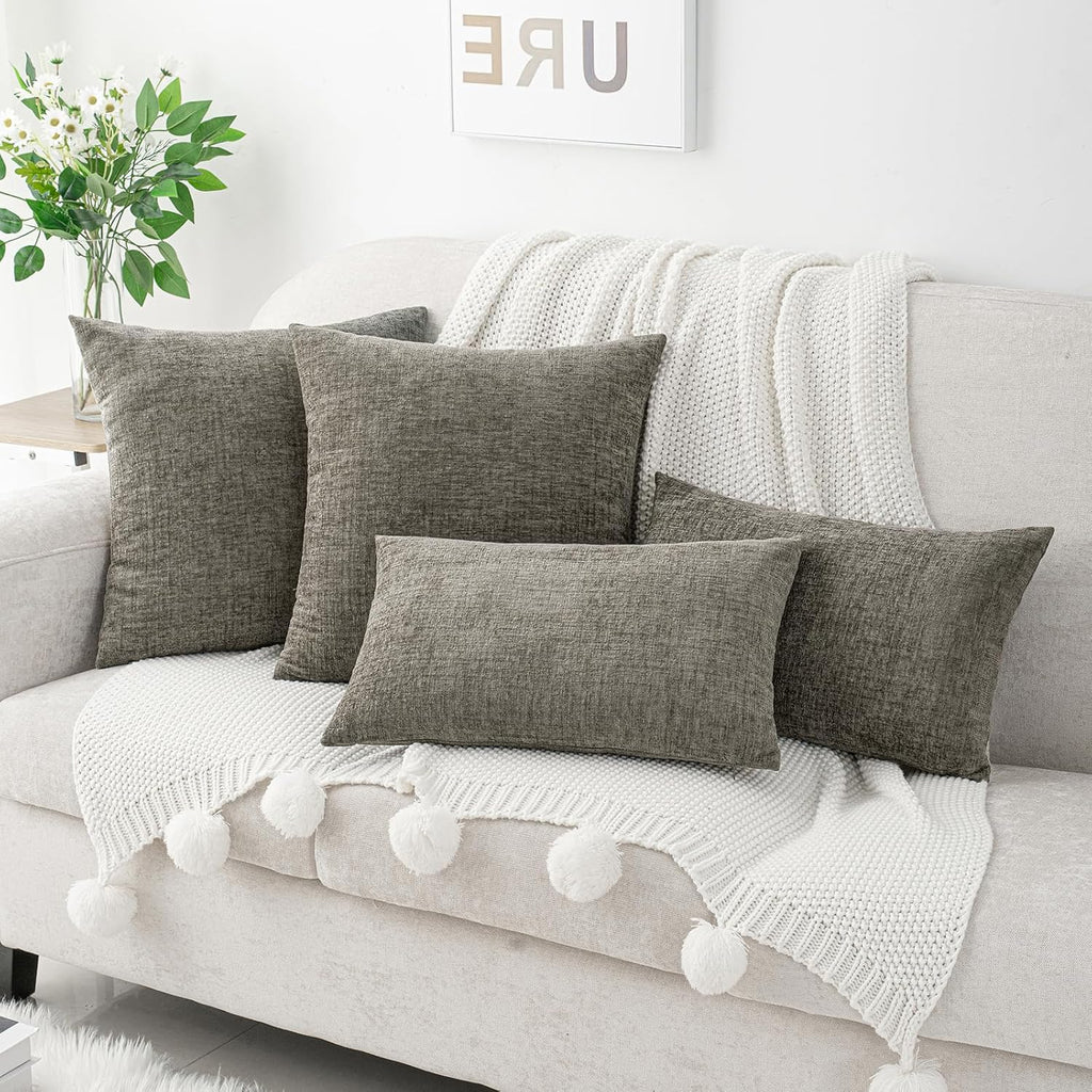 Hwy50 HWY 50 Dark Gray Couch Pillow Covers 20x20 Inch Pack of 2, Soft Chenille Decorative Throw Pillow Cases Farmhouse for Sofa Living Room…