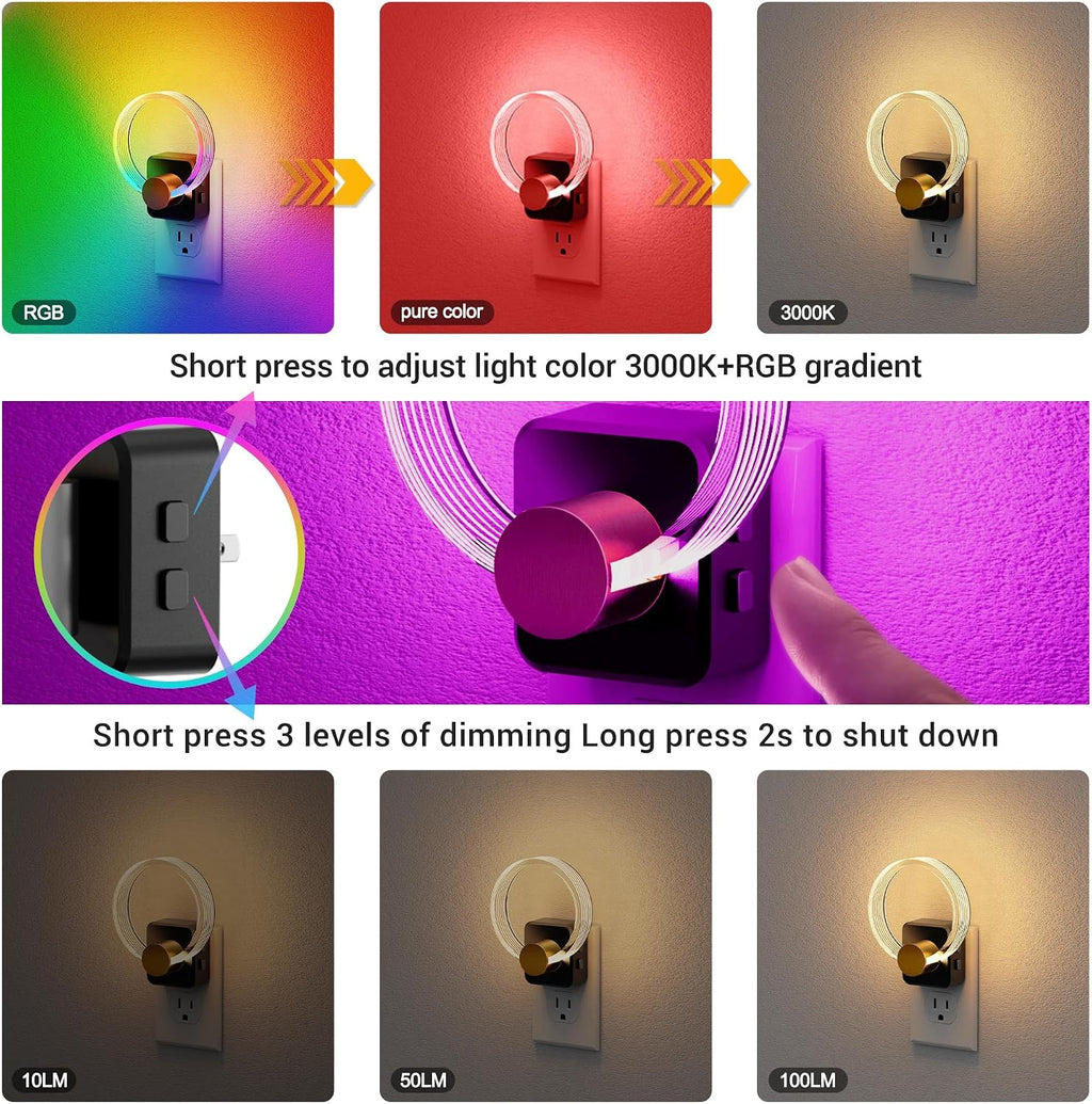 JandCase Night Light, 2 Pack Color Changing Night Lights Plug into Wall, RGB Nightlight with Light Sensor, 180° Rotatable Plug in…