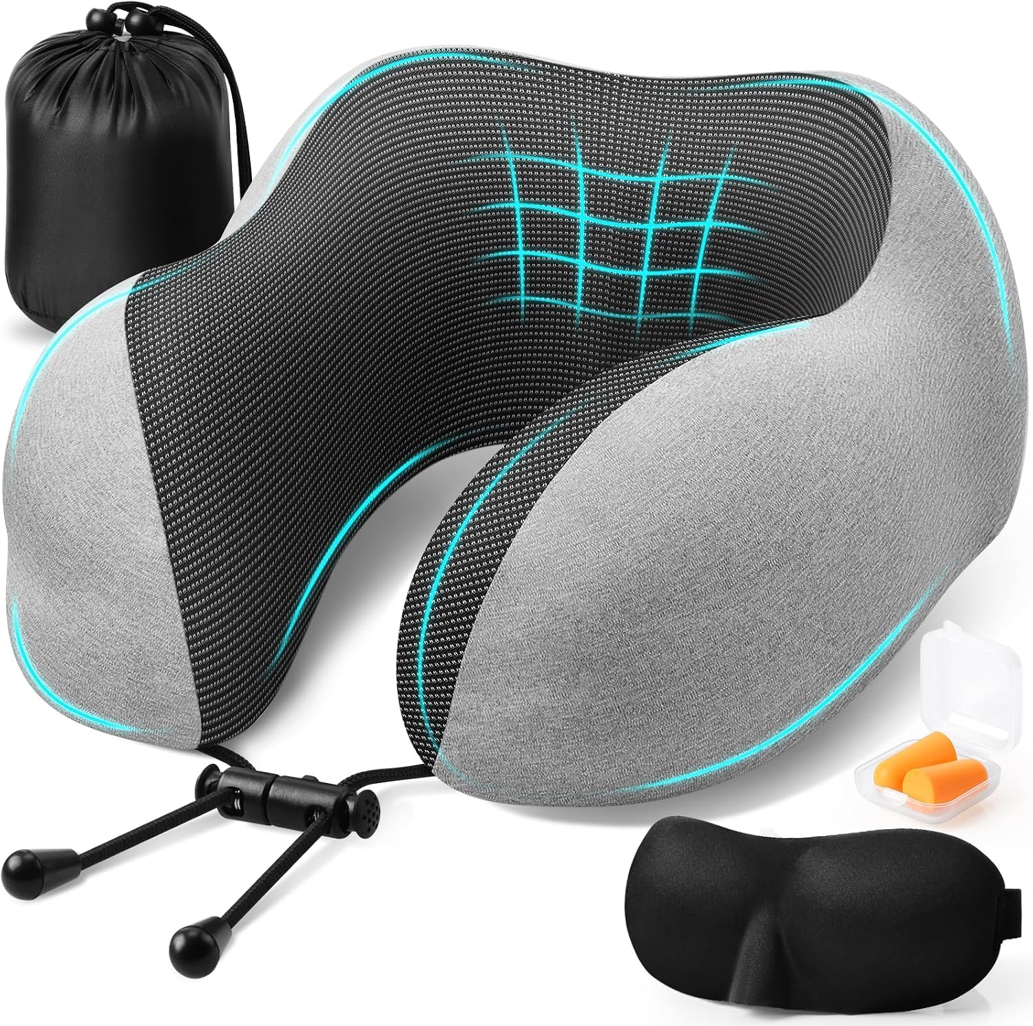ExploreBliss Travel Pillow, Travel Pillows for Sleeping Airplane, Neck Pillow Airplane, Memory Foam Neck Pillow Set with Eye Mask, Earplugs…