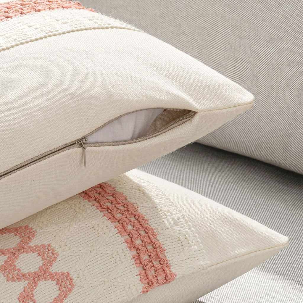 MIULEE Set of 2 Coral Red Boho Valentines Decorative Pillow Covers 18x18 Inch Farmhouse Rustic Couch Throw Pillows Modern Spring Cotton…