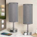 Fenmzee Dark Grey Bedside Table Lamps Set of 2-3 Color Temperatures Pull Chain Lamp with AC Outlet Charging Port, Small Round Night Stand…
