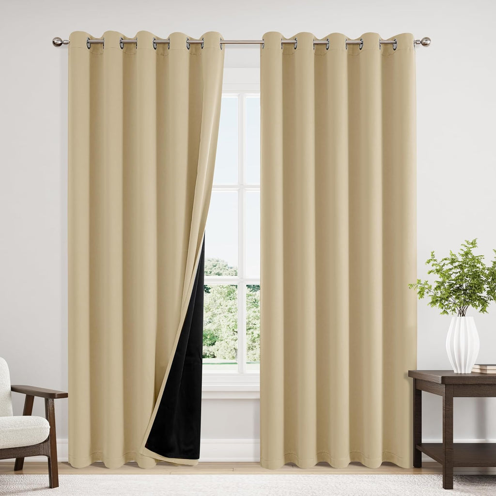 ChrisDowa 100% Blackout Curtains 84 inch Long for Bedroom with Black Liner, Extra Wide 2 Thick Layers Total Blackout Thermal Insulated Grom…