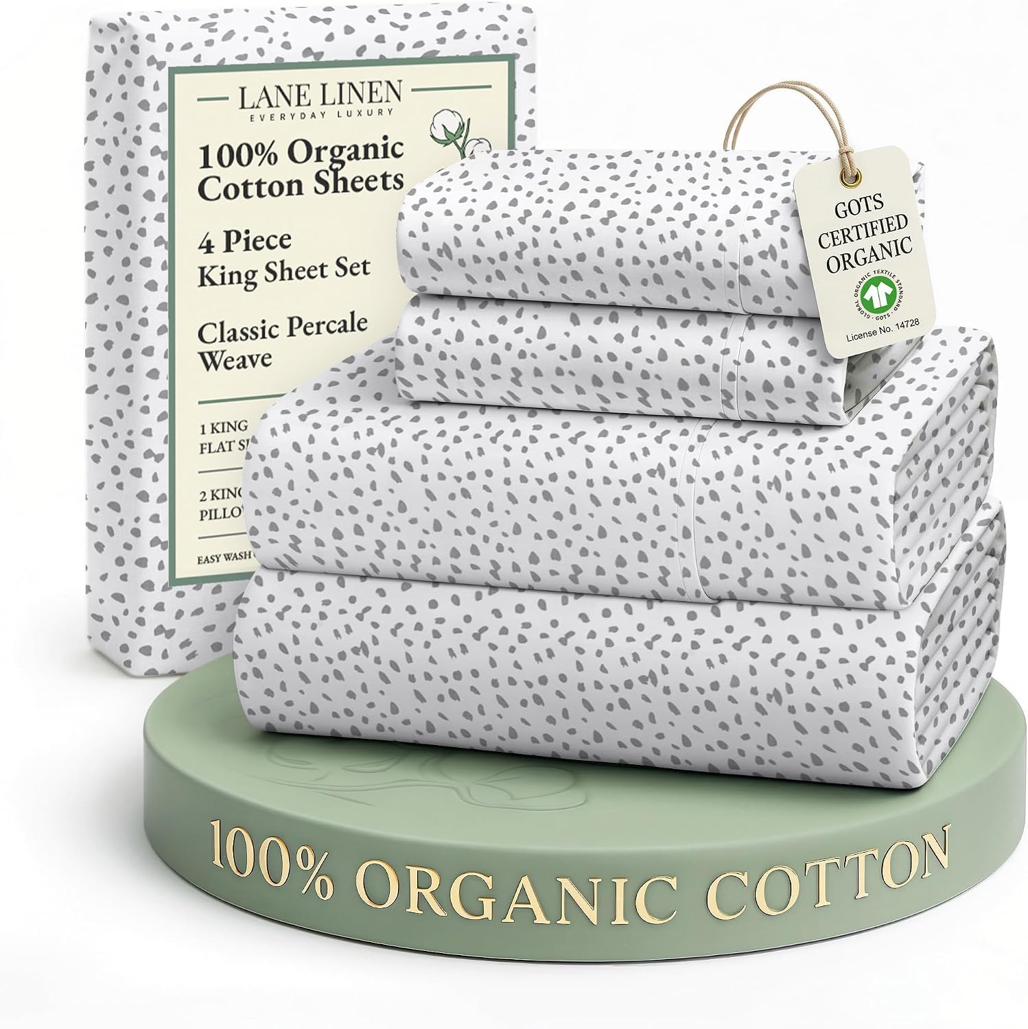 LaneLinen LANE LINEN 100% Organic Cotton Printed King Bed Set, All Season Crisp Percale Weave, Ultra Soft & Comfy Mercerized Cotton Bedding…