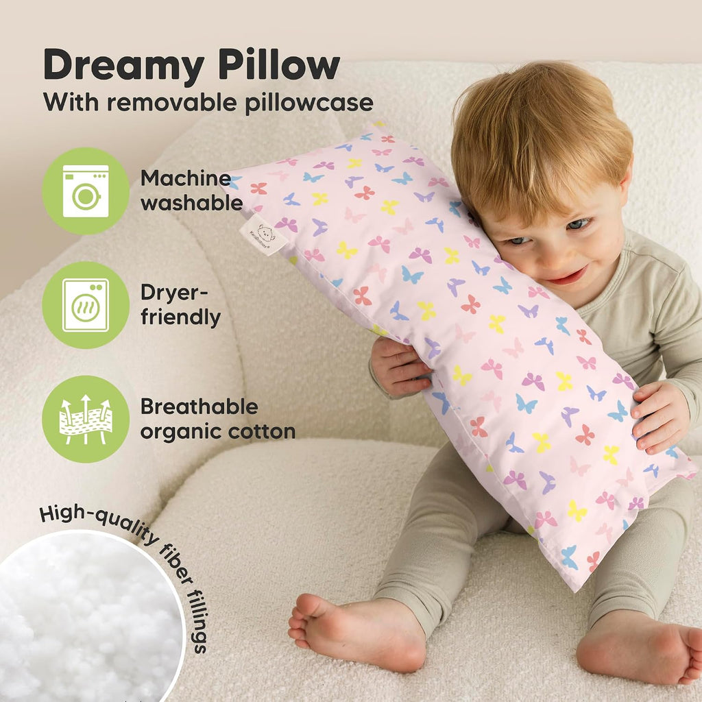 Toddler Pillow with Pillowcase - 10x18 My Little Dreamy Kids Travel Bed Pillows for Sleeping, Organic Cotton Small Pillowcase, Soft &…