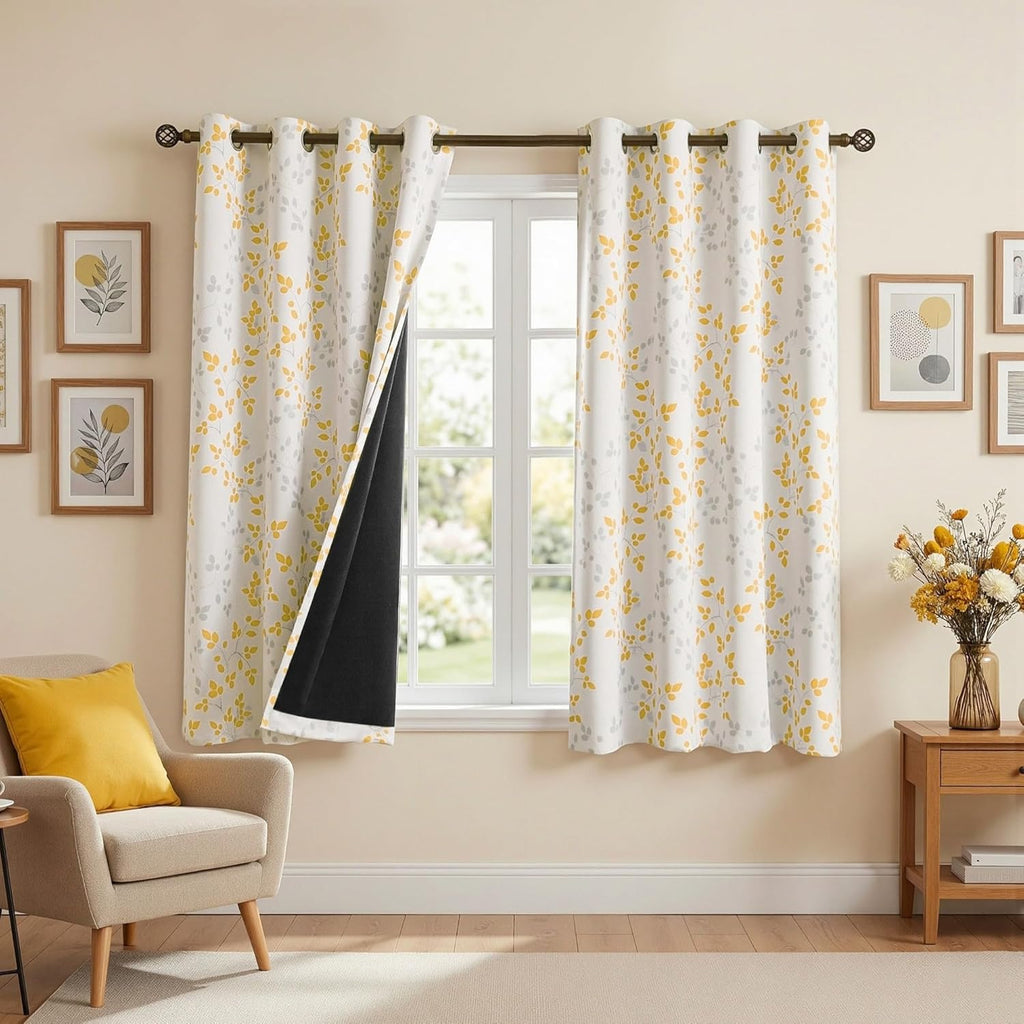 Meetsky 95% Blackout Curtains 63 Inches Length for Bedroom - Room Darkening Yellow Curtain for Kids Room, Thermal Insulated Drapes for Livi…