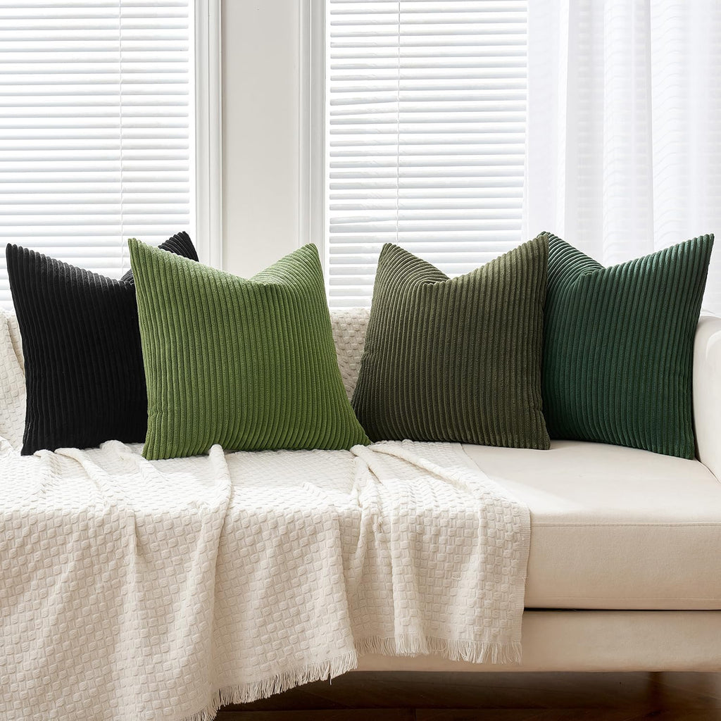 Miulee Boho Farmhouse Throw Pillow Covers 18x18 Inch Set of 4 Mordern Neutral Green Cushion Covers Soft Corduroy Nordic Home Decor for Spri…