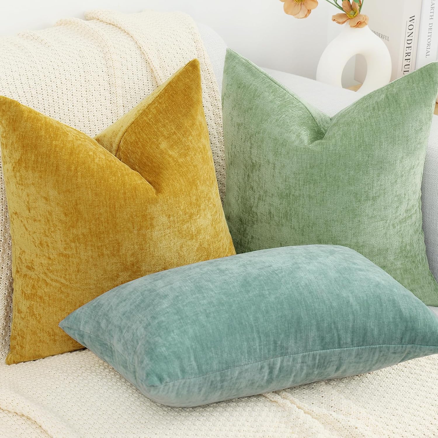decorUhome Chenille Mineral Yellow Throw Pillow Covers 26x26 Inch Set of 2, Decorative Soft Couch Pillow Covers Solid Dyed Accent Farmhouse…