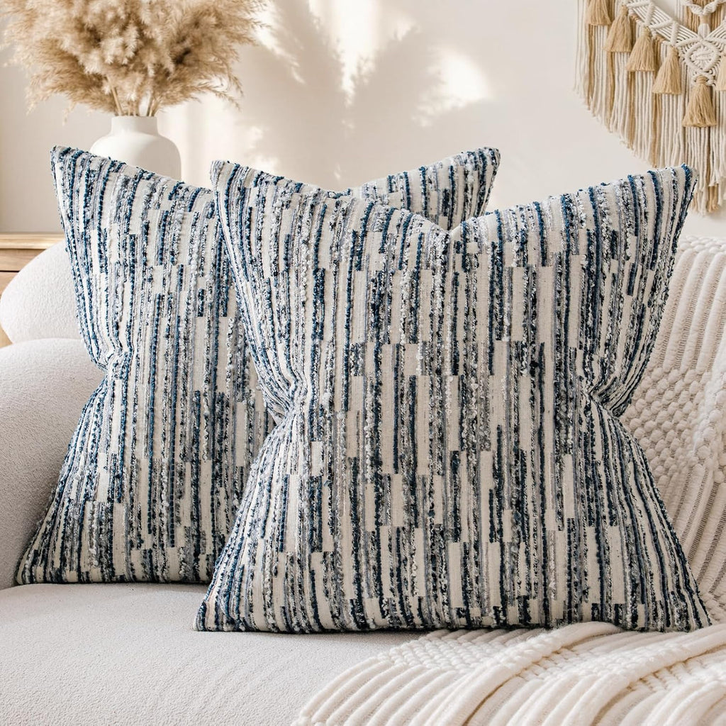 amoment a moment Boho Throw Pillow Covers Set of 2, Striped Decorative Rustic Farmhouse Pillow Cases, Aesthetic Modern Home Decor Couch Cushi…