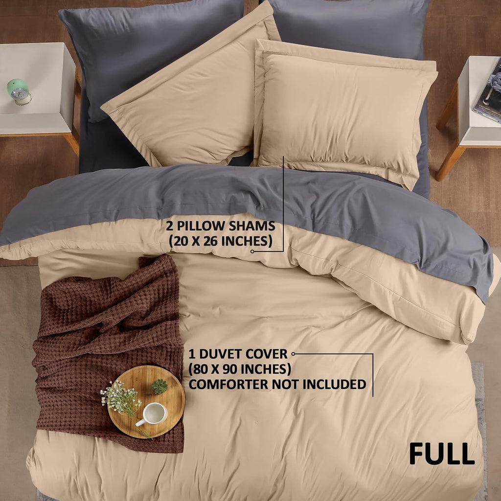 Utopia Bedding Duvet Cover Full Size - 3 Piece with Zipper Closure - 1 Comforter Cover 80X90 Inches & 2 Pillow Shams 20X26 Inches (Beige)…