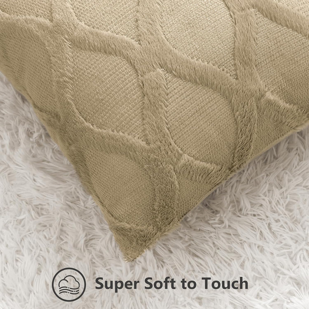 decorUhome Summer Throw Pillow Covers 18x18 Inch Set of 2, Soft Plush Faux Fur Wool Khaki Accent Couch Pillow Covers for Modern Farmhouse B…