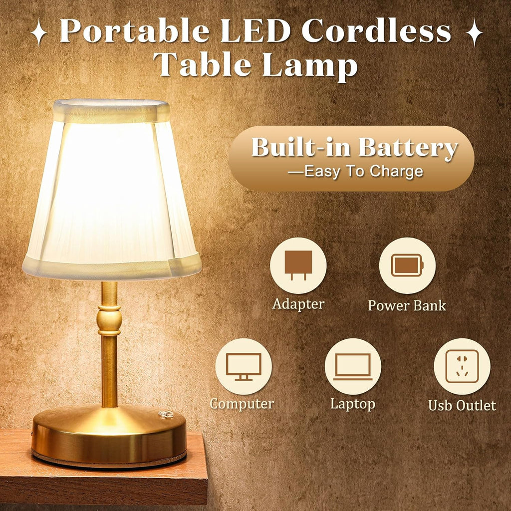 Liliful 2 Pcs Cordless Table Lamp Rechargeable Touch LED Small Gold Portable Battery Operated USB-c Desk Lamp 3 Color Dimmable for…
