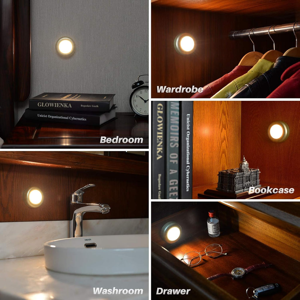 STAR-SPANGLED 3 Pack 2.8” Motion Sensor Lights Indoor AAA Battery Operated, Stick on LED Puck Light for Stairs, Under Cabinet, Closet…