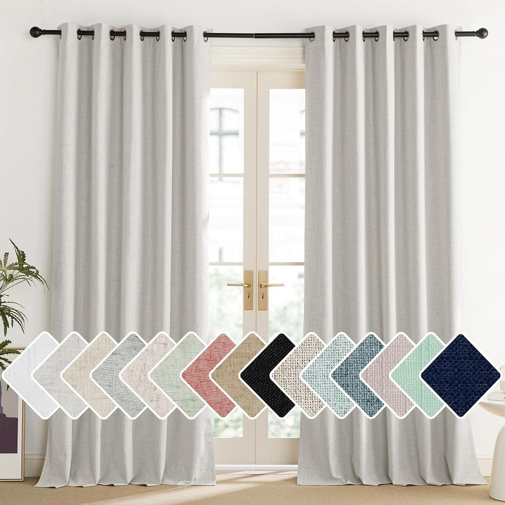 NICETOWN Snowbound Vintage Linen 100% Blackout Curtains for Living Room, Thermal Insulated Curtains 84" Long, Noise Reducing Window…