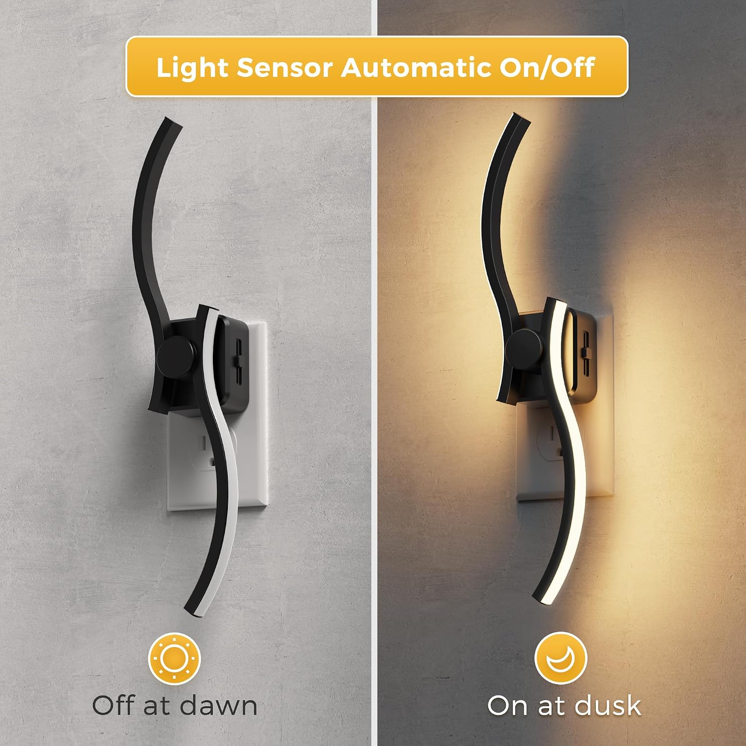 L LOHAS LED Night Light, 2 Pack Night Lights Plug into Wall, Modern Wall Sconces with Dusk to Dawn Sensor, Dimmable Wave Plug in Night…