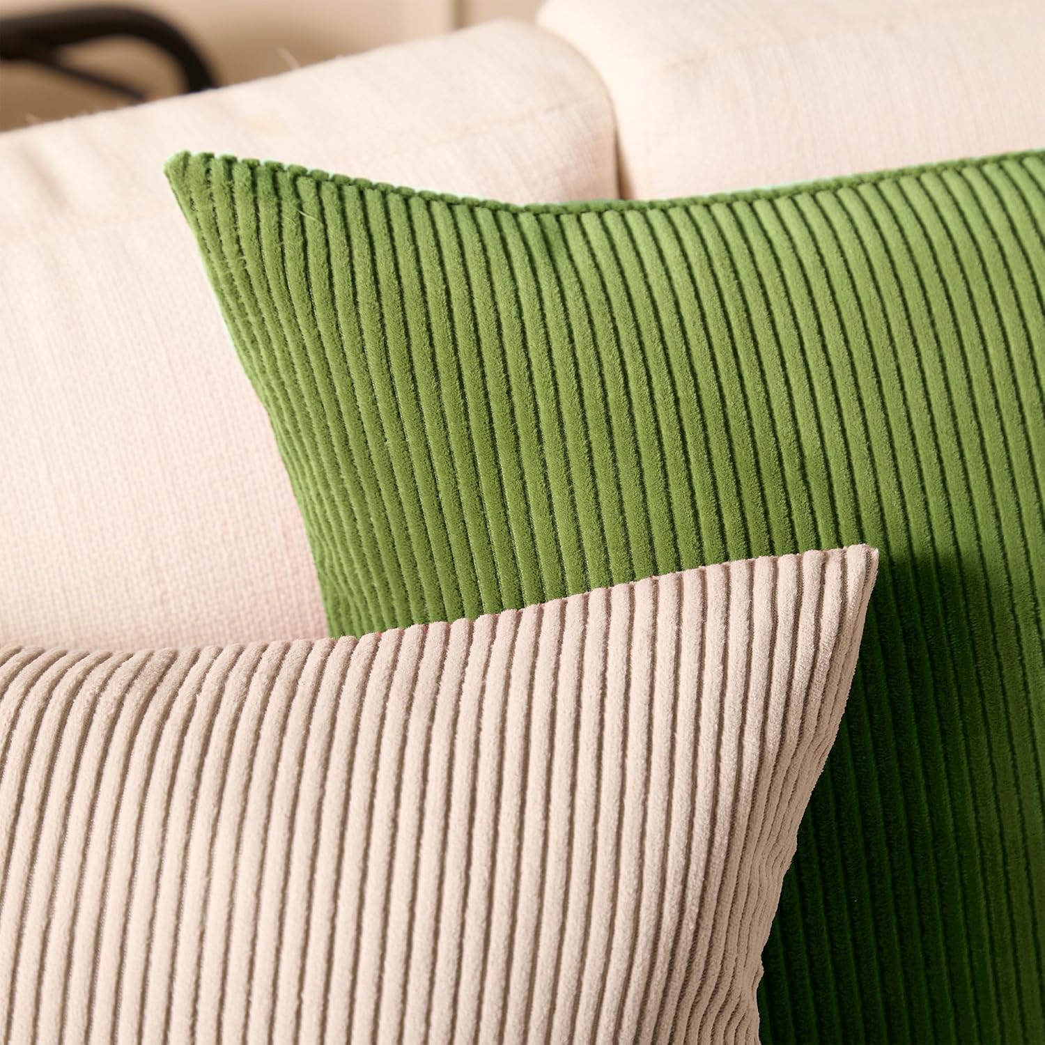 EncasaXO Encasa XO Corduroy Throw Pillows Covers 18"x18", Set of 2 Soft Textured Striped Boho Pillow Covers | Decorative and Cozy Cushion C…