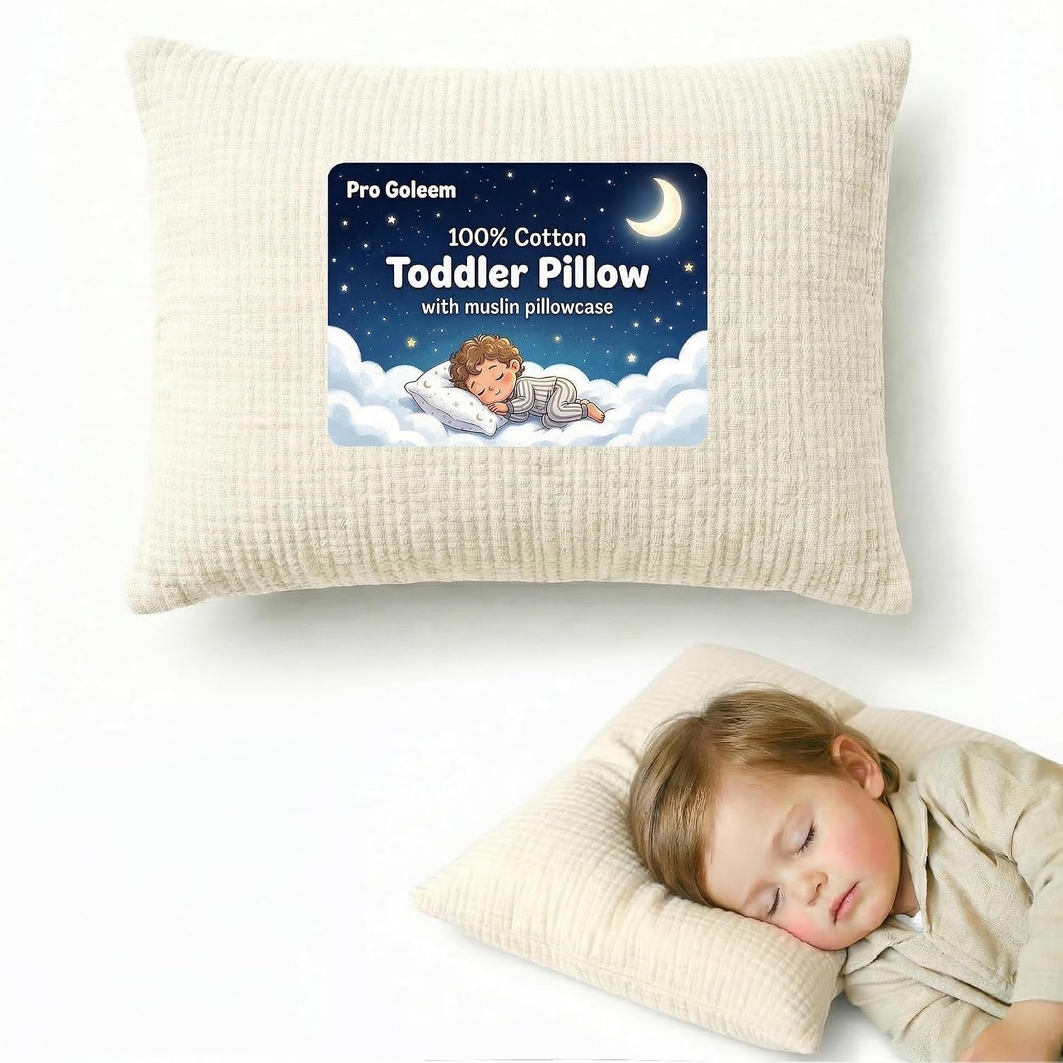 ProGoleem Pro Goleem Toddler Pillow with 100% Muslin Cotton Pillowcase – 13x18 Ultra Soft, Breathable & Machine Washable Kids Pillow for Sl…