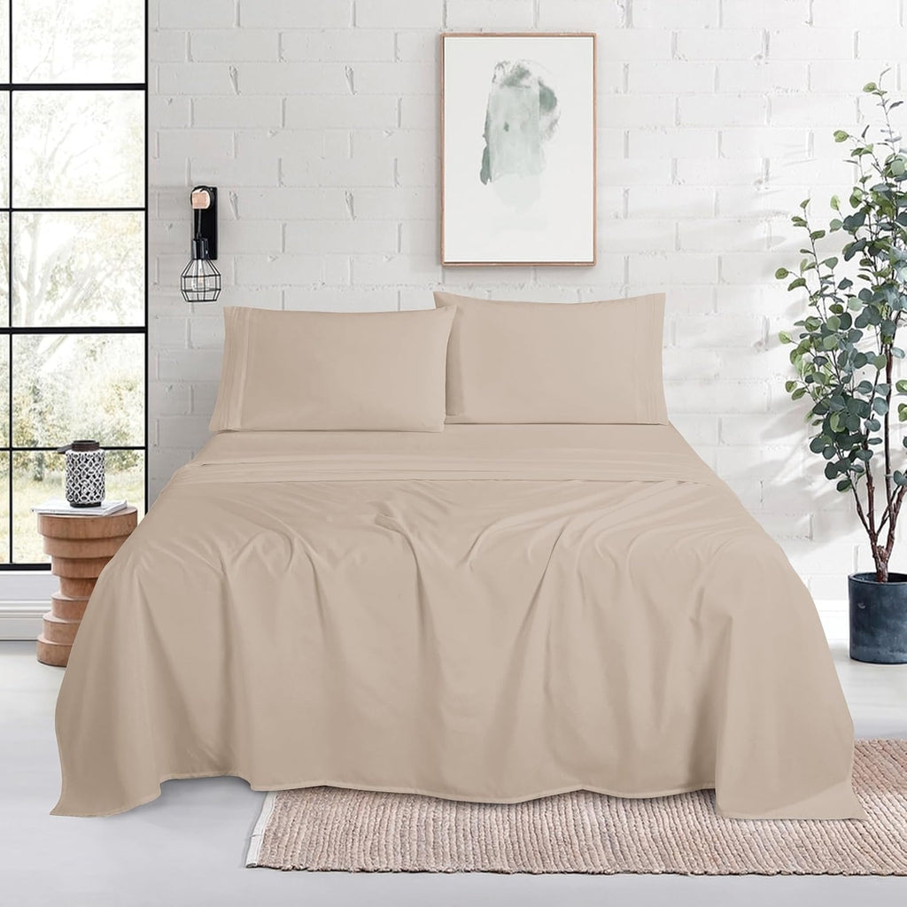 MocassiLuxuryBedding Mocassi Twin XL Size 4-Piece Bed Sheet Set - 1800 Hotel Quality Microfiber 18-24 Inches Extra Deep Pocket Fitted Sheet…