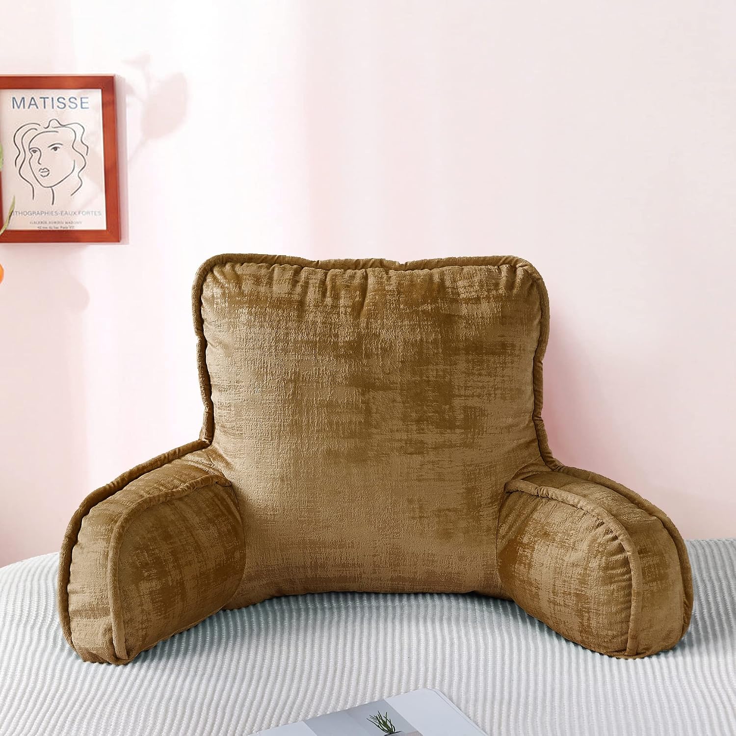 Bytide DIY Assembly Art Velvet Backrest Reading Bed Rest Pillow with Arms & Pockets, 18" H for Sitting in Bed Couch Sofa, Back Support Cush…