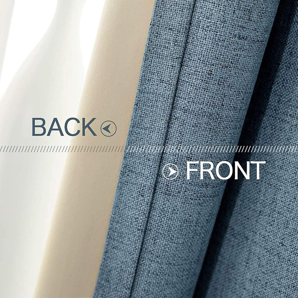 Miulee Linen Texture Curtains for Bedroom Solid Blackout Thermal Insulated Dusty Blue Curtains Grommet Room Darkening Draperies for Living…