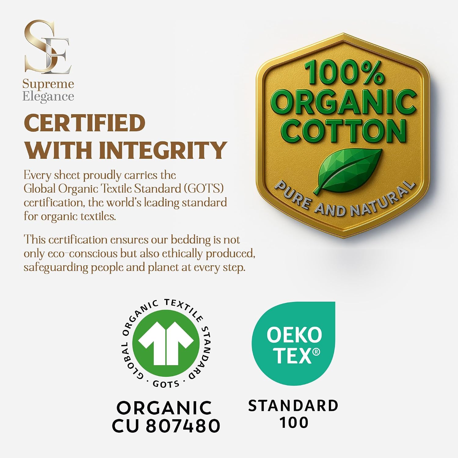 SupremeElegence Supreme Elegance 100% Organic Cotton King Size Sheets Set (4Pc), Percale, Crisp, Breathable & Cooling Sheets for Hot Sleepe…
