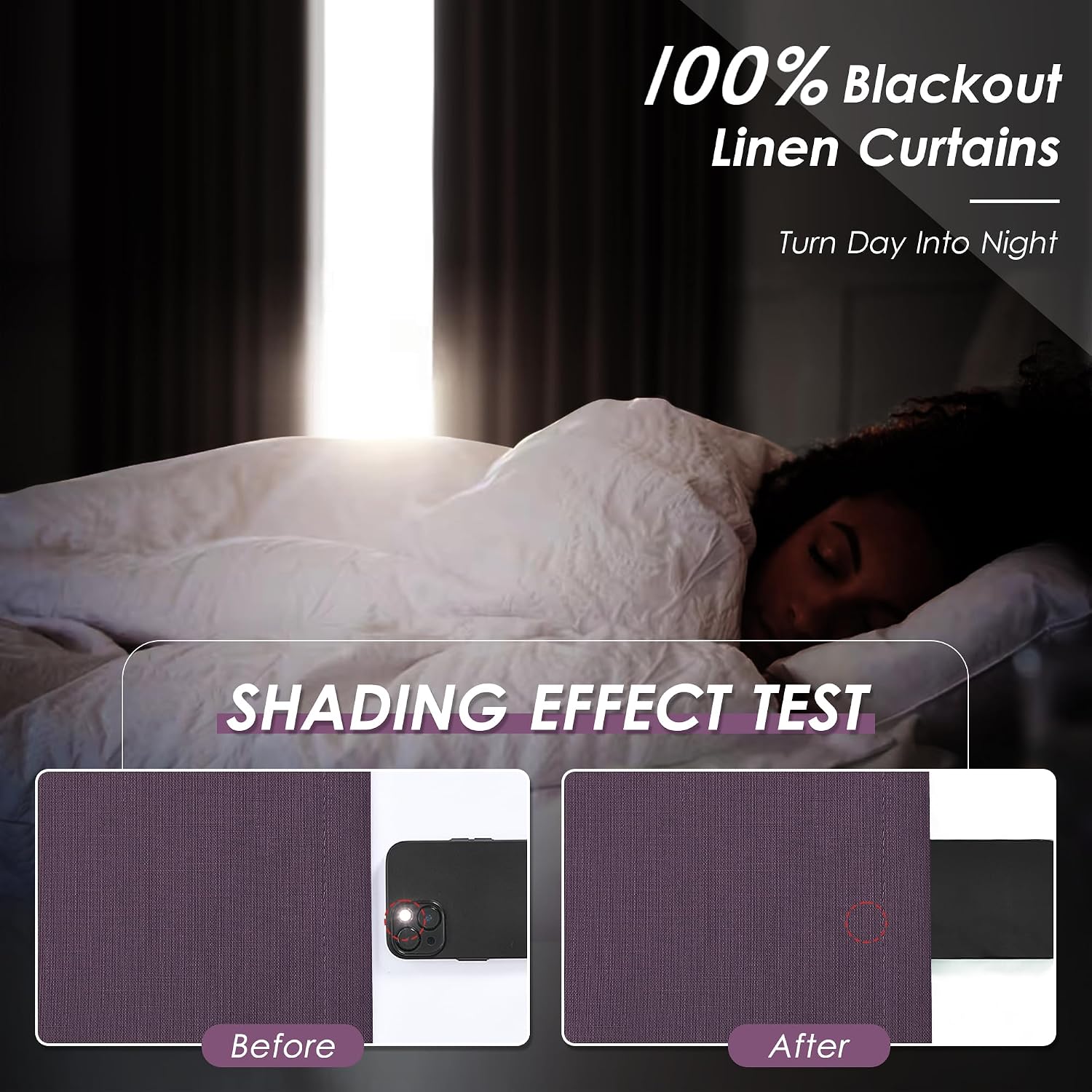Nanspring Plum 100% Blackout Linen Curtains 84 Inch Length 2 Panels Set for Bedroom Back Tab Luxury Modern Boho Decor Black Out Curtain for…