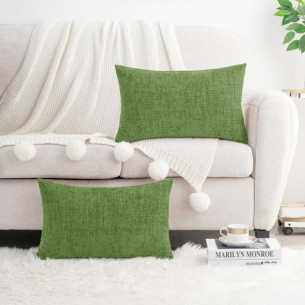 Hwy50 HWY 50 Forest Green Lumbar Pillow Covers 12x20 Inch Pack of 2, Soft Chenille Decorative Throw Pillow Covers Farmhouse for Spring Couc…