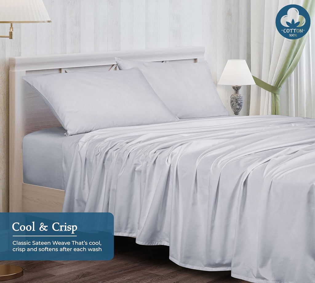 Royalelinens ROYALE LINENS 400 Thread Count 100% American Grown Cotton 3 Piece Sateen Twin Sheet Set - 1 Fitted Sheet, 1 Flat Sheet, 1 Pill…
