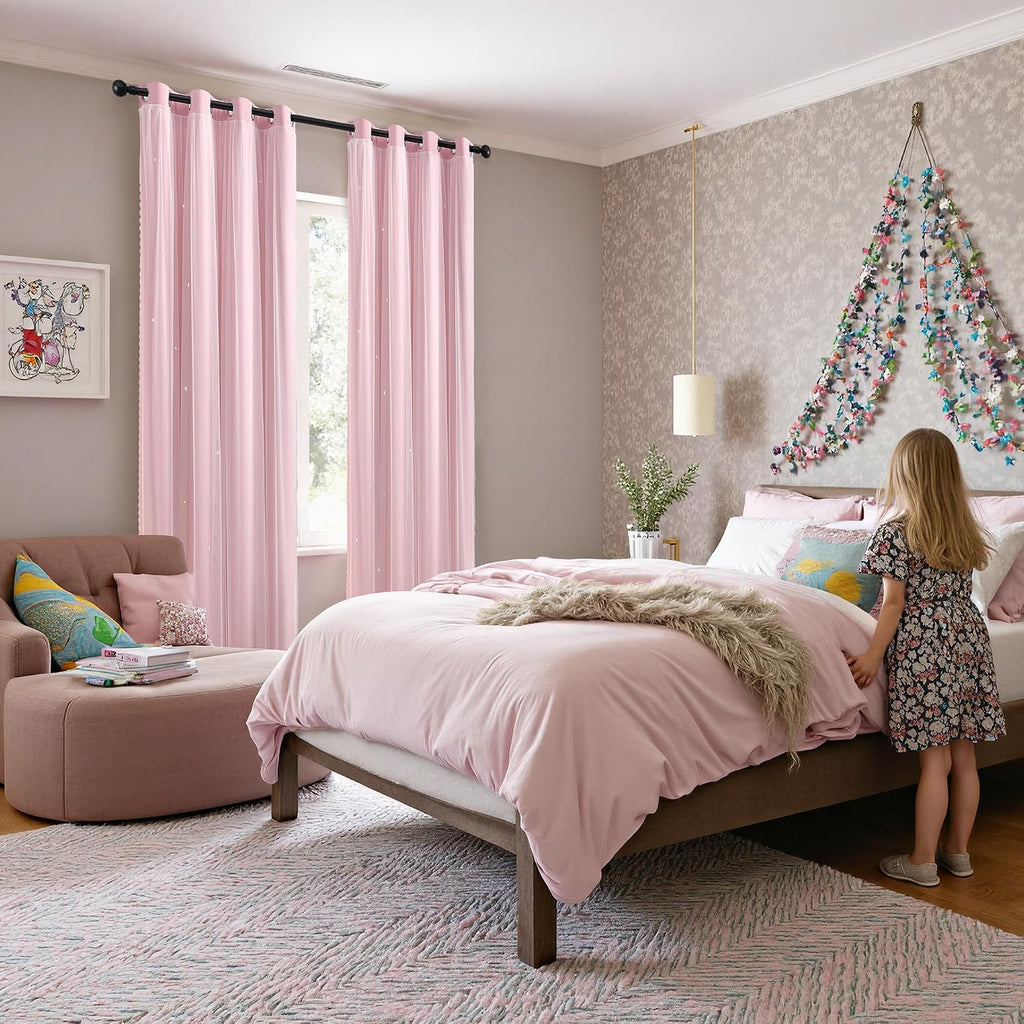 Addsomecolortolife XiDi Light Pink Girls Curtains for Bedroom, Girls Room Blackout Curtains for 63 Inches Long Unicorn Bedroom Decor for Ki…