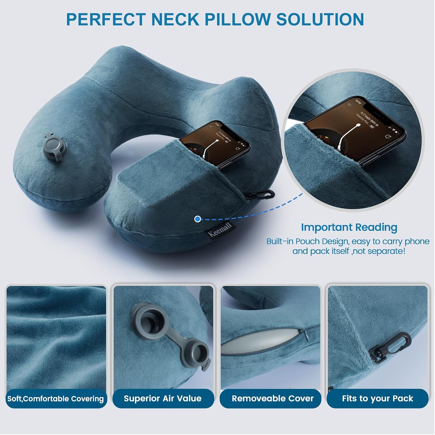Keemall 2Pack Inflatable Travel Neck Pillow for Airplane Sleeping, Adjustable Blow Up Neck Support Air Pillow Traveling on Plane Long…