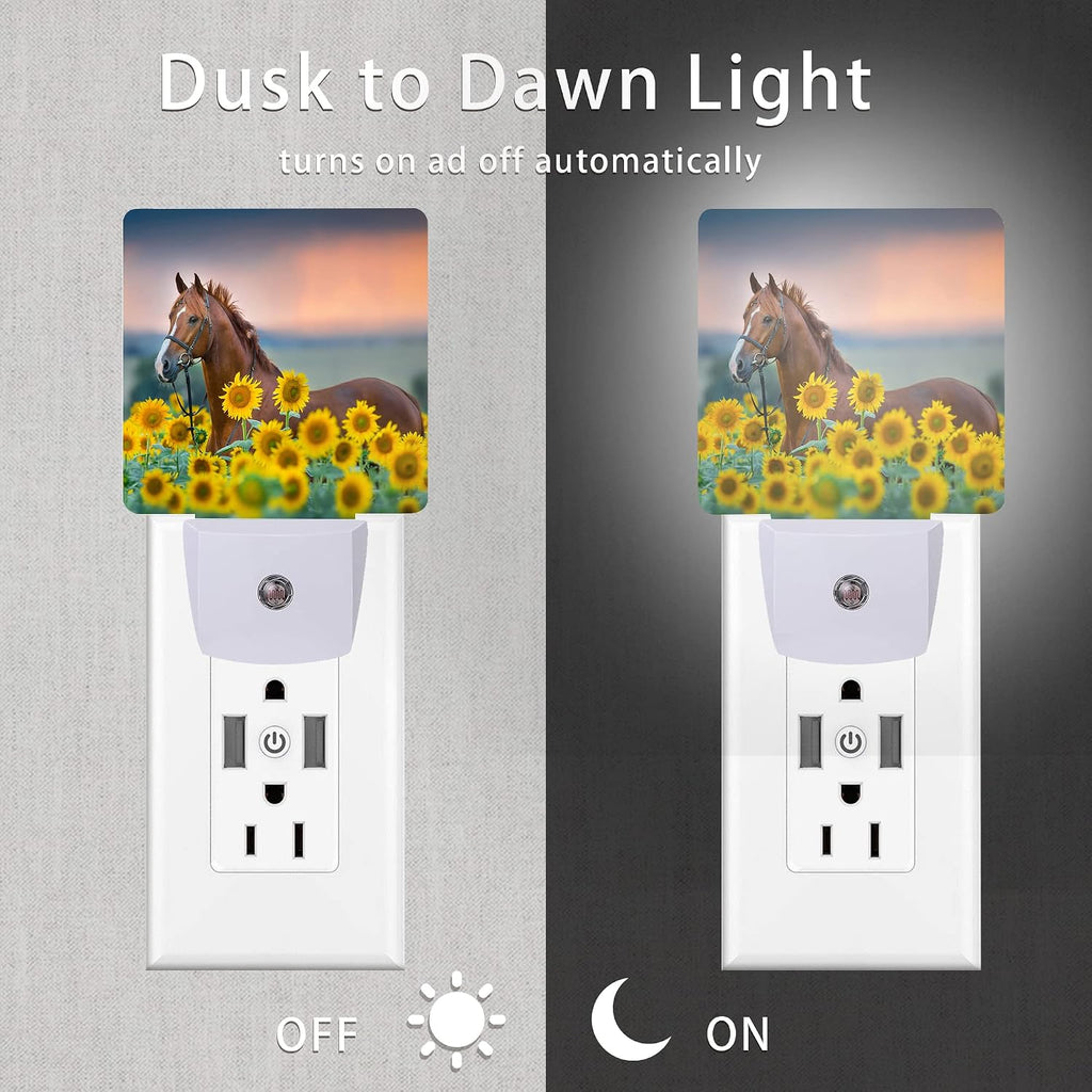 Horse Night Light, Sunflower Farm Animal Horses Plug-in Night Lights with Dusk-to-Dawn Sensor for Women/Girls/Boys Gift Sleep Friendly…