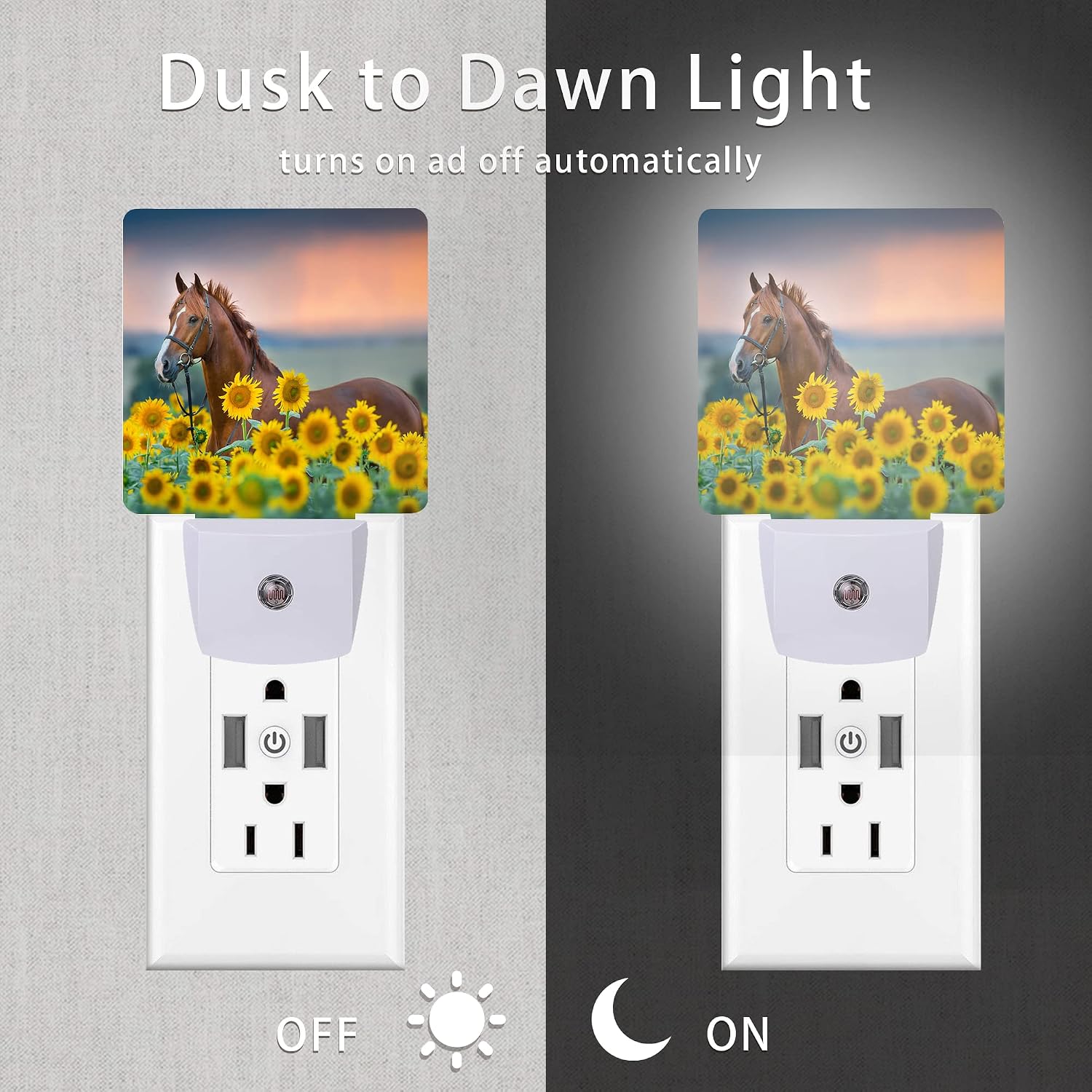 Horse Night Light, Sunflower Farm Animal Horses Plug-in Night Lights with Dusk-to-Dawn Sensor for Women/Girls/Boys Gift Sleep Friendly…