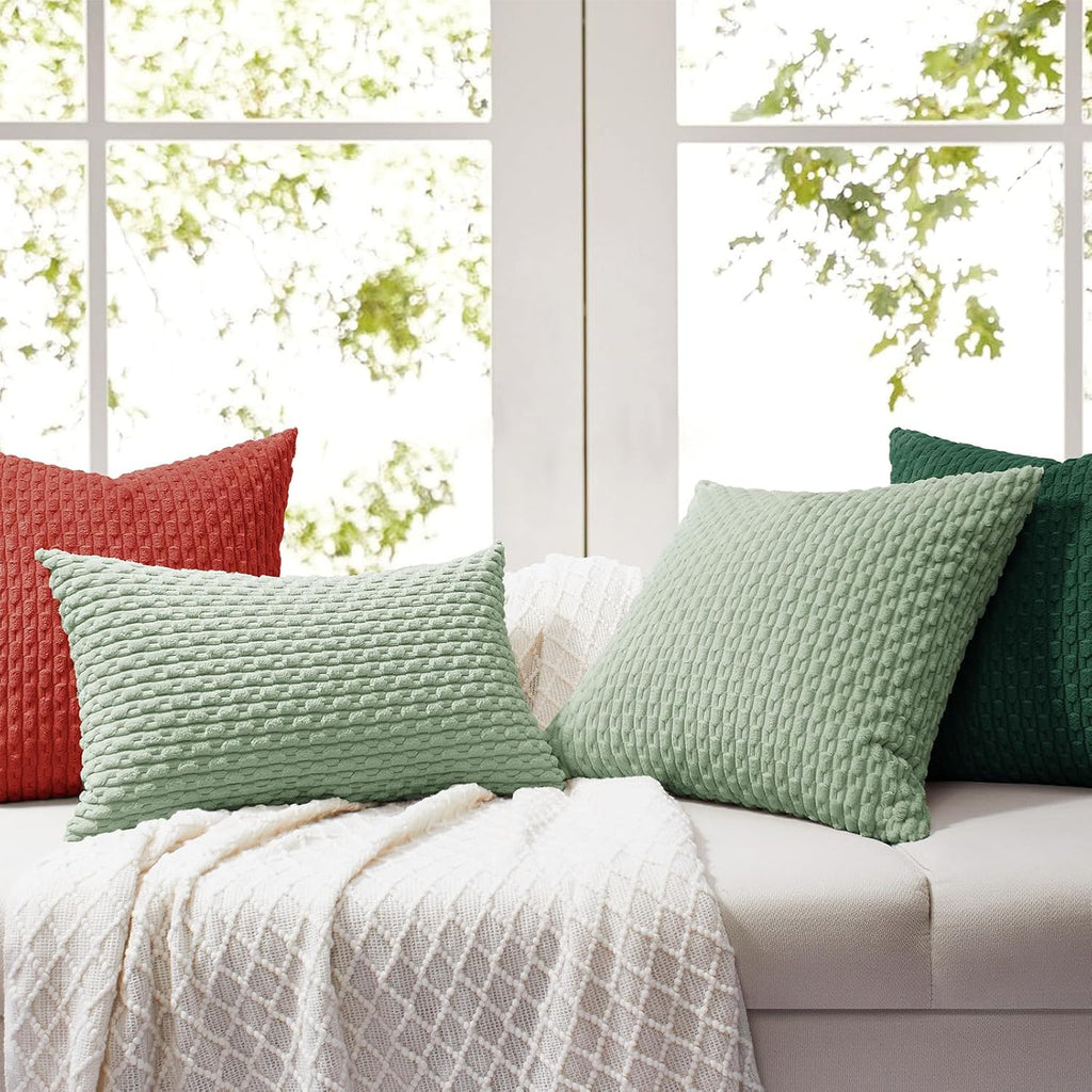 Softalker Throw Pillow Covers 18x18 Inch, Set of 2, Soft Corduroy Boho Stripe Decorative Pillow Cover, Couch Fluffy Pillow Cover for…