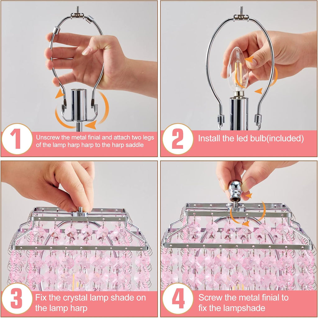 Luvkczc Crystal Touch Table Lamp, Bedside Lamp with USB C+A Ports, Pink Lamp, Dimmable Lamp with Crystal Shade, Nightstand Lamp for Girl…