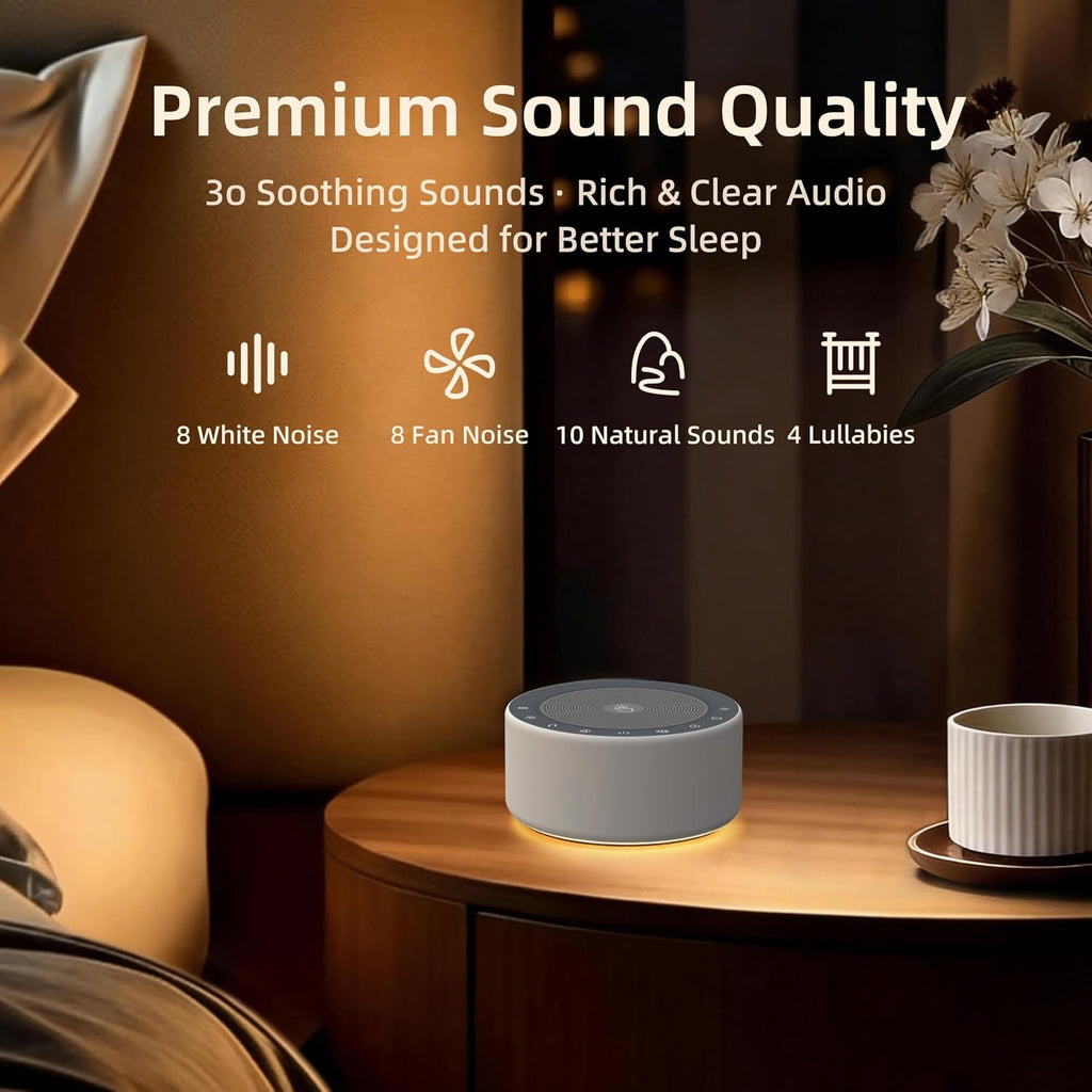 Kipcush White Noise Machine - Soft Non-Glare Nursery Lamp, 30 Soothing Sounds, 8 Color Lights, Max 8-Hour Timer for Baby & Adults (1…