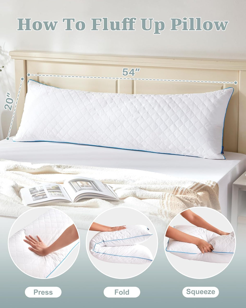 YZ HOME Long Body Pillow for Adults, Firm Body Pillow Shredded Memory Foam, Adjustable Height, Support for Side Sleeping & Pregnant…