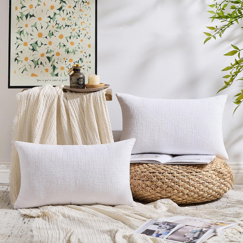 Gawamay Set of 2 Decorative Lumbar Soft Chenille Throw Pillow Covers 12x20 Inch (30x50 CM), Boho Farmhouse Cushion Cases, Couch Pillow Cove…