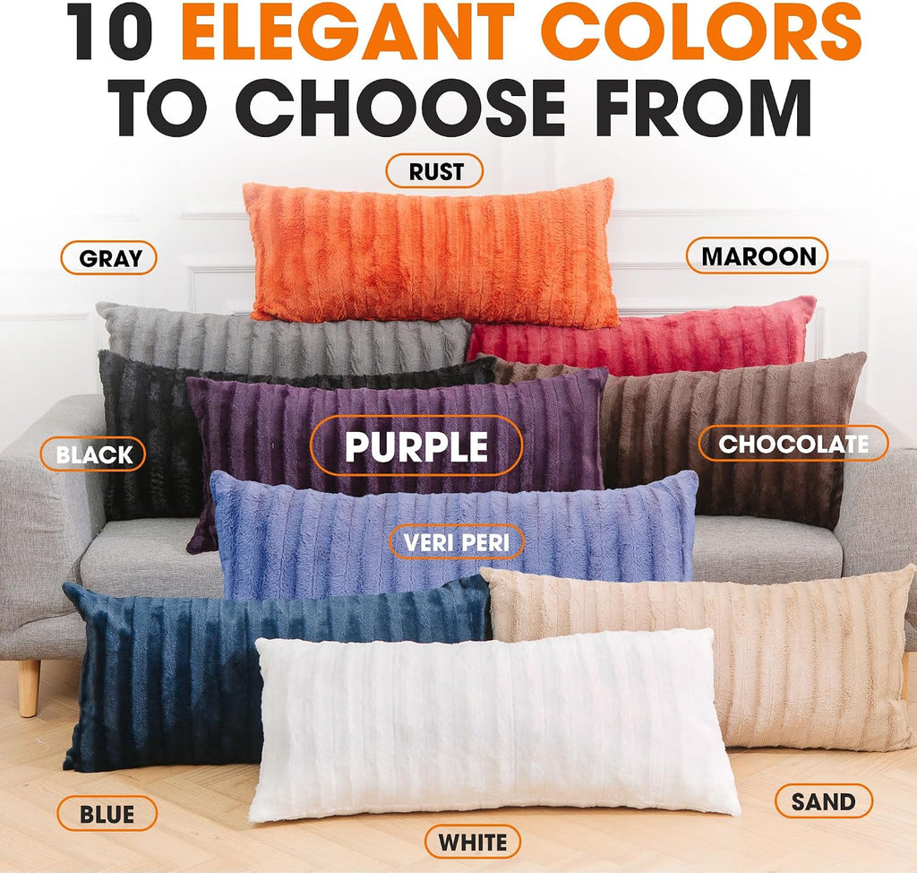 Cheer Collection Faux Fur Long Body Pillow - Accent Throw Pillow for Bed and Couch - Decorative Lumbar Pillow with Insert, Purple (18" x…